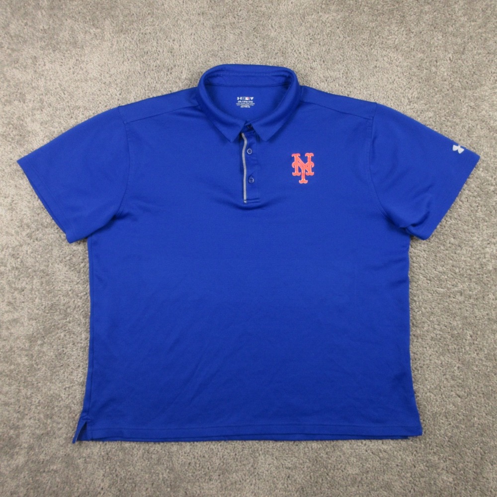 New York Mets Polo Shirt Mens 2XL Blue Under Armour HeatGear Golf Performance